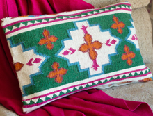 Load image into Gallery viewer, Clover Fields Green and Orange Kilim Cushion Cover