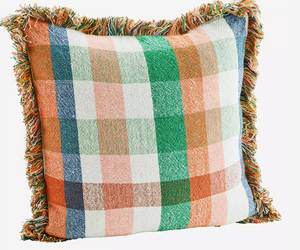 Sorbet checked cushion cover with fringes