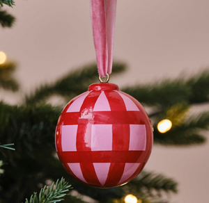 RED & PINK CHECK BAUBLE