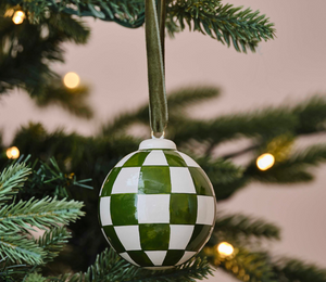 GREEN & WHITE CHECK BAUBLE