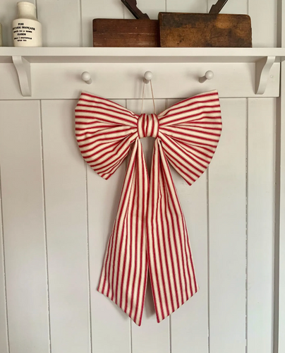 RED TICKING STRIPE Luxury Christmas Bow