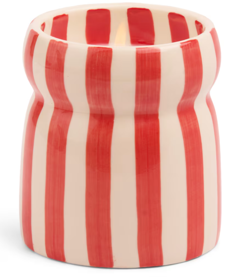 RED STRIPED CERAMIC CANDLE 184G