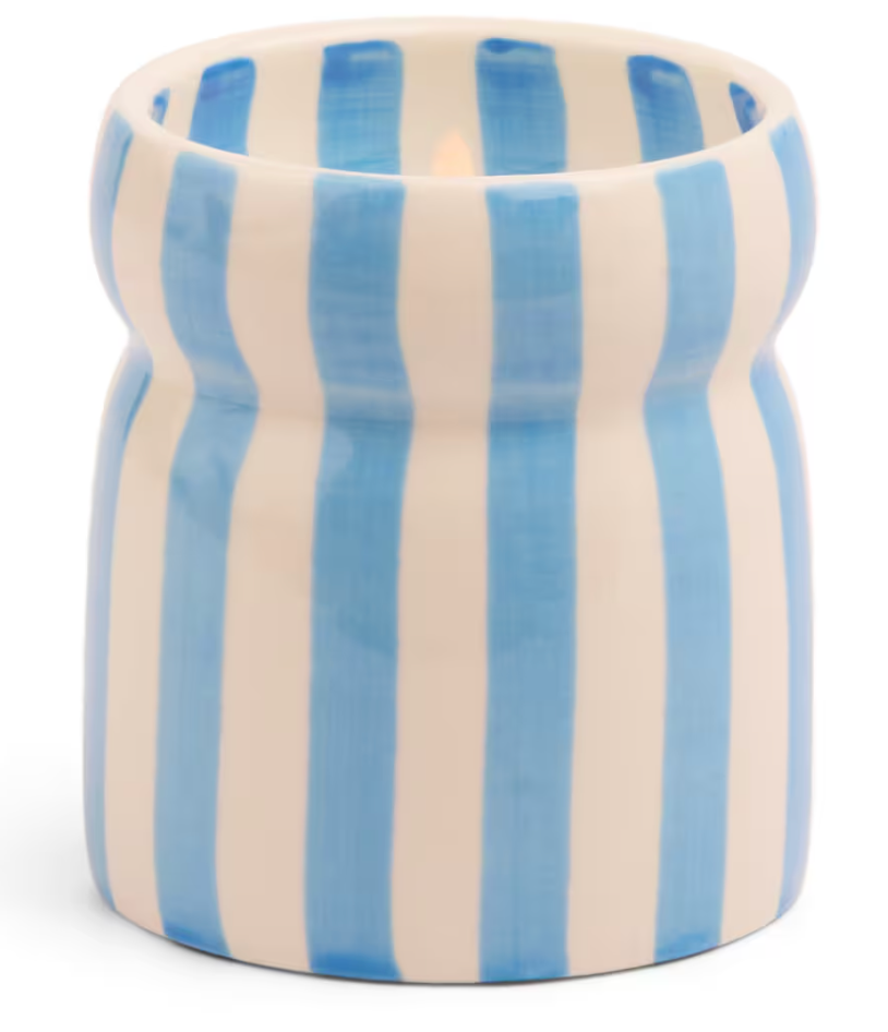 BLUE STRIPED CERAMIC CANDLE 184G