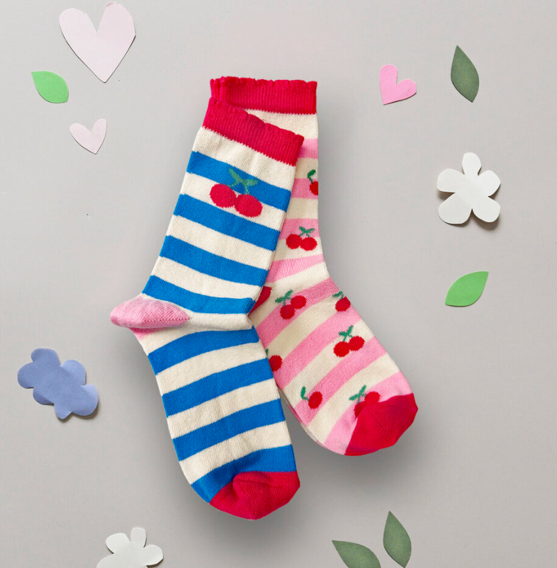 Stripy Cherry 2 Pack of socks