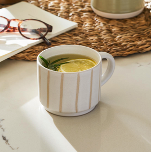 Clanfield Stripe Mugs set of 2 White