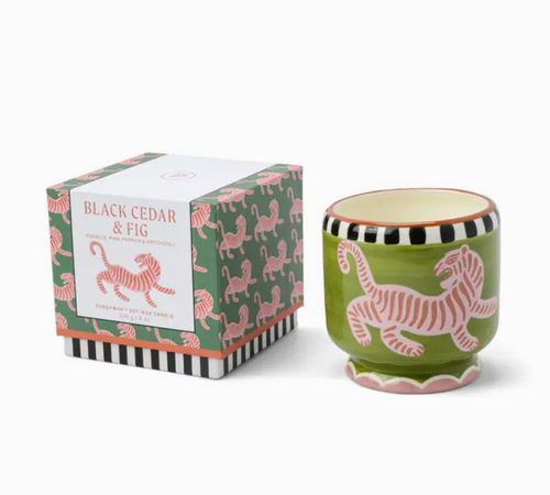 TIGER BLACK CEDAR & FIG CERAMIC 8 Oz Handpainted candle