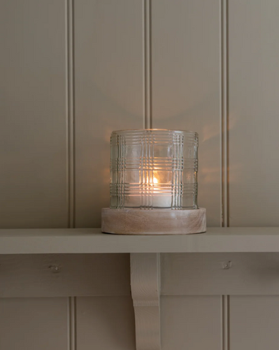 Small Gingham Check Glass Candle Holder