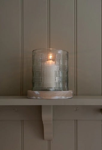 Large Gingham Check Glass Candle Holder