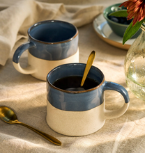 Load image into Gallery viewer, Blue Bladon Half Glazed Mugs Set of 2