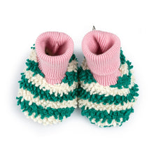 Load image into Gallery viewer, Cotton Knit Baby Slipper Socks: Boucle Striped Green