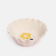 Load image into Gallery viewer, Pink Outside Stripe /Yellow Flower Frilly Bowl