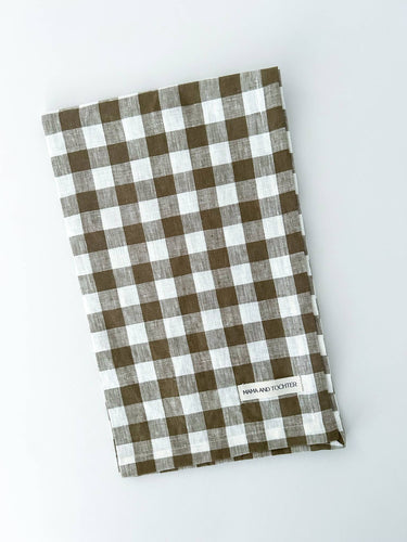 Pure French Linen Tea Towel - Olive Gingham