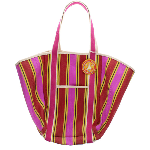 Recycled woven tote bag  - Yellow, pink, red
