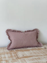 Load image into Gallery viewer, Darcy Ruffle Cotton Cushion Cover 50x30 – Burgundy Stripe