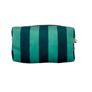 Teal stripe make-up bag - recycled velvet: Small