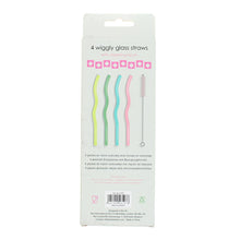 Load image into Gallery viewer, Glass straws with cleaning brush (set of 4) - Wiggly (multi-
