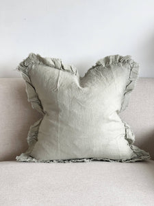 Hallie Ruffled Linen Cushion Cover 45×45 & 53x53 – Dusty Sage: 45x45