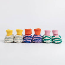 Load image into Gallery viewer, Cotton Knit Baby Slipper Socks: Boucle Striped Green