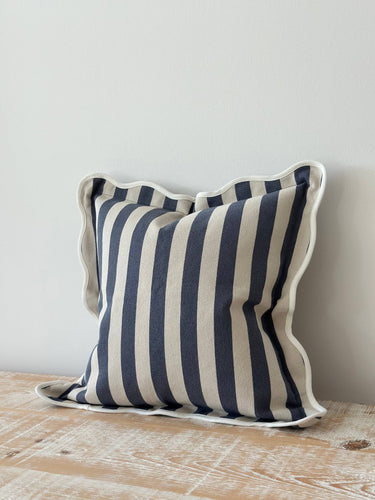 Chloe Navy Stripe Scalloped Edge Cushion Cover