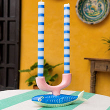 Load image into Gallery viewer, Blue &amp; White Stripe Dinner Candles