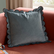 Load image into Gallery viewer, Lil Scallop Velvet Cushion Blue/Brown: Blue/Brown / Polyester Filled / 45 x 45cm