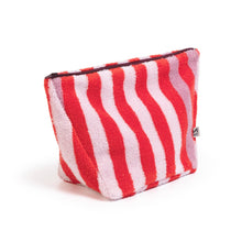 Load image into Gallery viewer, Terry Towelling Wash Bag: Striped Pink &amp; Red