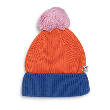 Load image into Gallery viewer, Cotton Knit Baby Bobble Hat:  Orange &amp; Blue