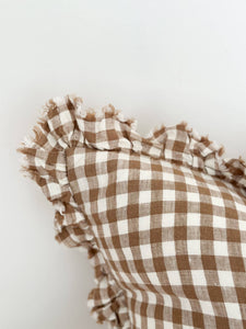 Hallie Ruffled Linen Cushion Cover Brown Gingham - 3 Sizes: 45 x 45 cm