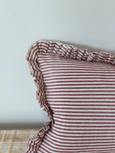 Load image into Gallery viewer, Darcy Ruffle Cotton Cushion Cover 50x30 – Burgundy Stripe