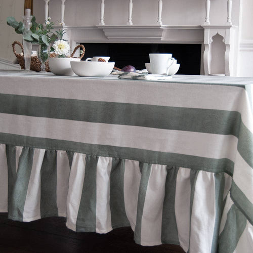 Sage Striped Rectangle Tablecloth Ruffle: 240cm x 190cm