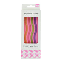 Load image into Gallery viewer, Glass straws with cleaning brush (set of 4) - Wiggly (multi-