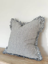 Load image into Gallery viewer, Ruffled Linen Cushion Cover – Navy Stripe: 45 x 45 cm