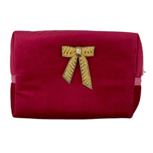 Load image into Gallery viewer, Bright pink make-up bag &amp; bow brooch - recycled velvet : Large