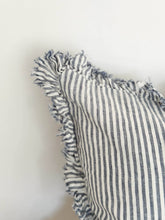 Load image into Gallery viewer, Ruffled Linen Cushion Cover – Navy Stripe: 45 x 45 cm