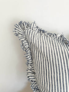 Ruffled Linen Cushion Cover – Navy Stripe: 45 x 45 cm