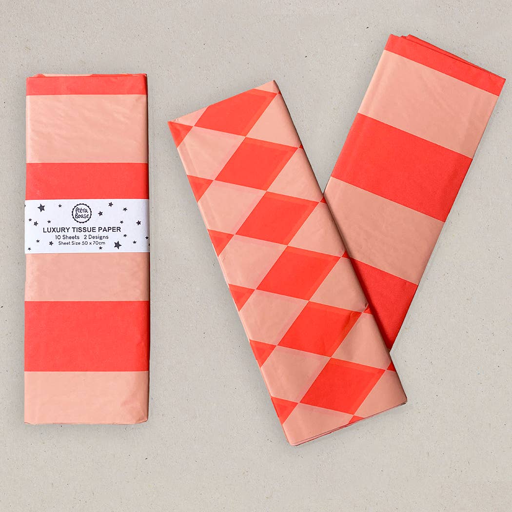 Luxury Tissue Paper Diamond/Stripe- Fluoro Orange & Peach