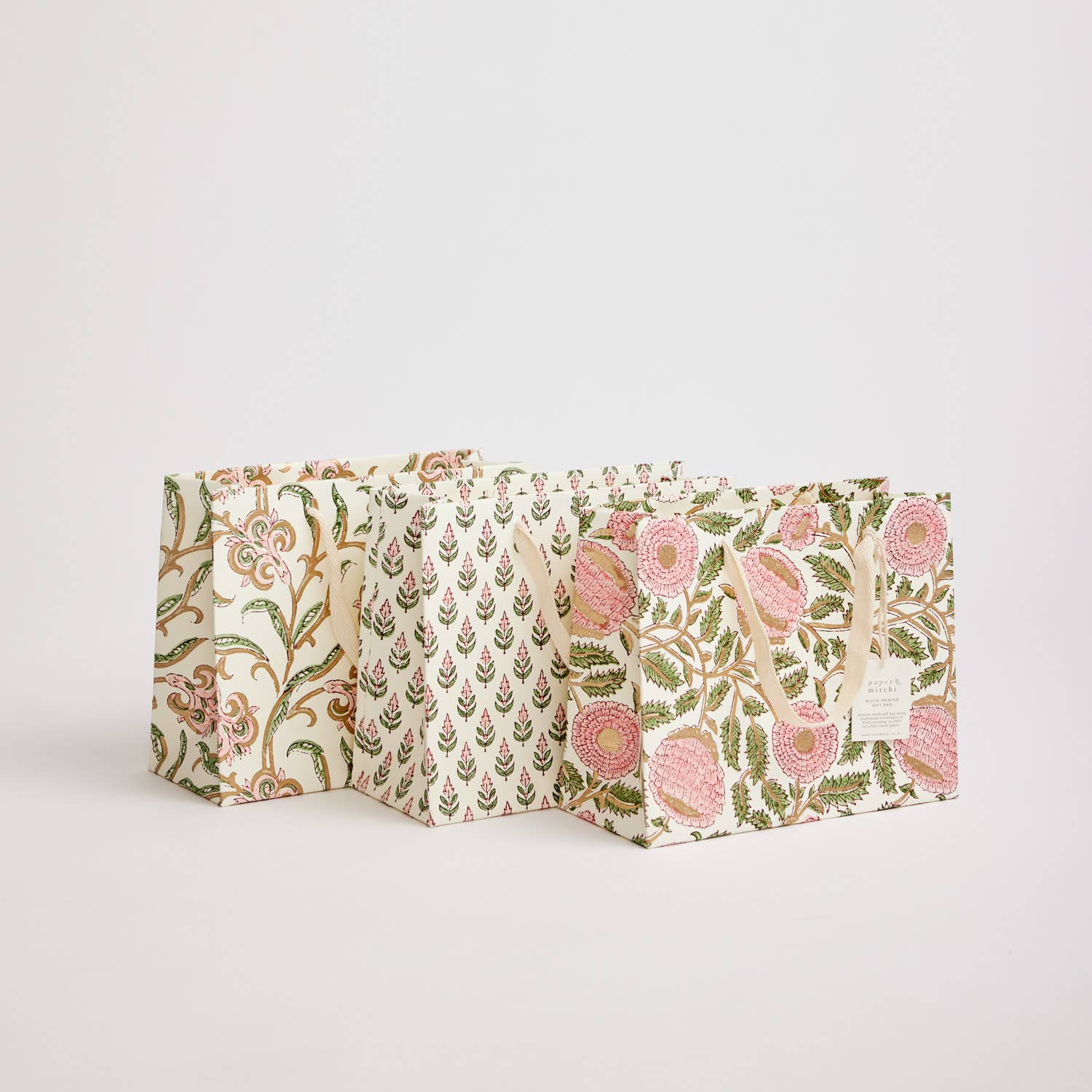 Hand Block Printed Gift Bags Medium Blush Bowden Stores