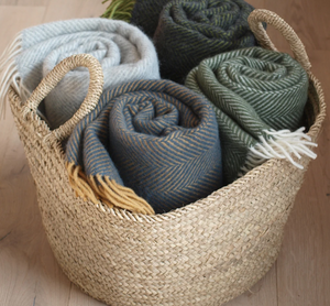 SILVER GREY FISHBONE LUXURY LAMBSWOOL BLANKET