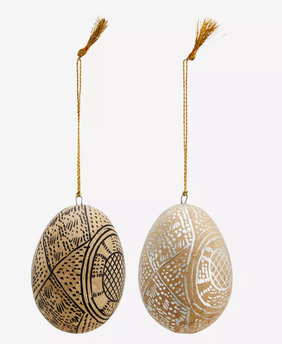 BLACK & SILVER HAND PAINTED PAPER MACHE EGGS
