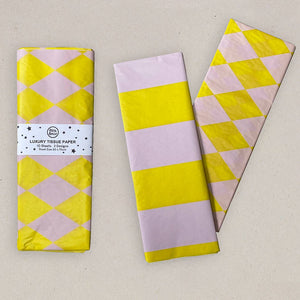 Luxury Tissue Paper Diamond/Stripe- Acid Yellow/Dusty Lilac