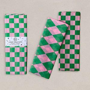 Luxury Tissue Paper Chequerboard/Diamond - Green/Pink