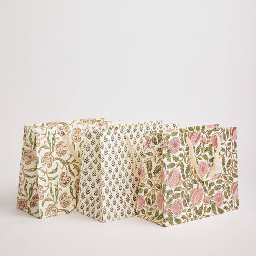 Hand Block Printed Gift Bags (Large) - Blush