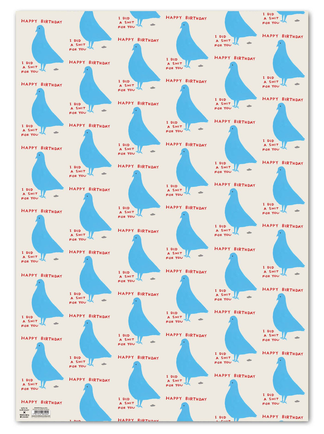 David Shrigley Gift Wrap - Pigeon**Pack of 2 Sheets Folded**